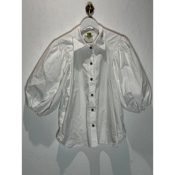 Ganni Tops - Ganni White Organic Cotton Poplin Puff Sleeve Button Down Shirt Size 40